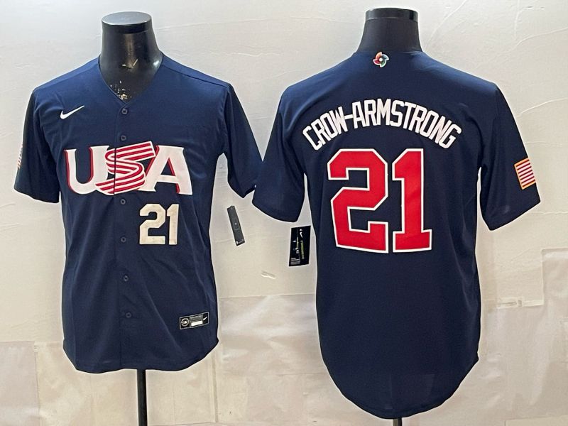 Men 2026 World Cub USA #21 Crow-Armstrong Blue Nike MLB Jersey style 003